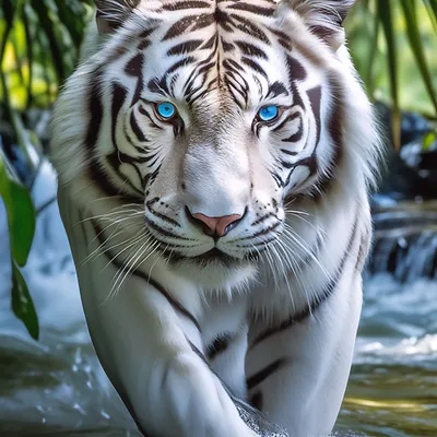 Белый тигр, величественный, голубые …» — создано в Шедевруме