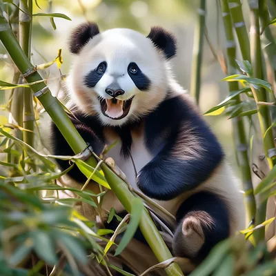 Веселая панда на ветках бамбука» — создано в Шедевруме