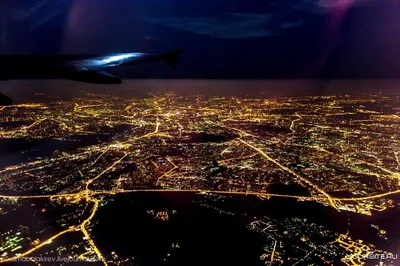 Вид с самолёта. Ночная Москва. | HONOR CLUB (RU)