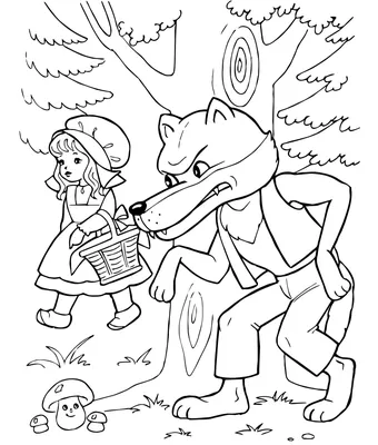 Волк из Красной Шапочки на фоне леса, фото обои для декора
