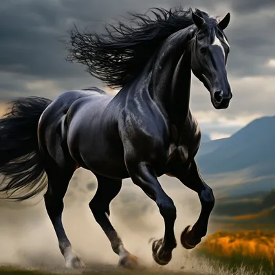 Красивый вороной конь в полный рост…» — создано в Шедевруме