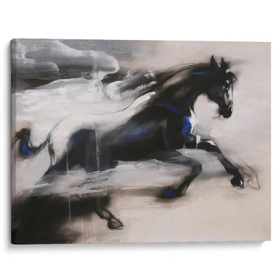 Картина на холсте \"Бегущий вороной конь\"