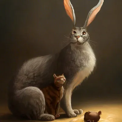 Иллюстрация Кот, заяц в стиле графика, детский, скетчи |