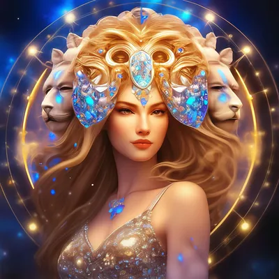 Красивая женщина лев из кристаллов …» — создано в Шедевруме