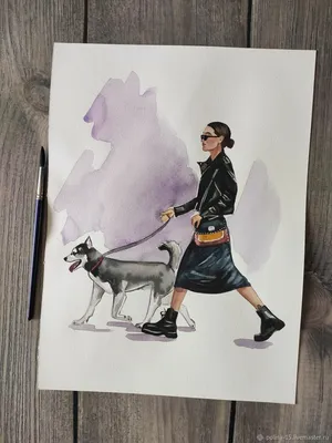 Красивая женщина гуляет с собакой …» — создано в Шедевруме
