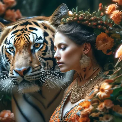 Женщина тигр фото фотографии