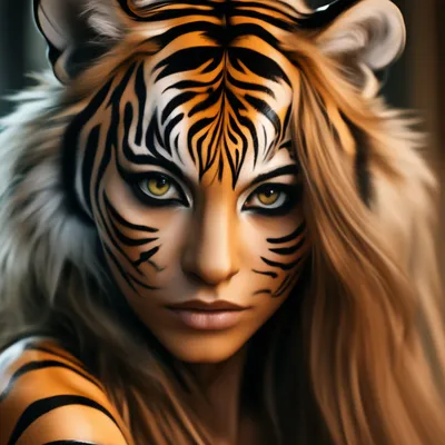Антропоморфная женщина-тигр,боди-арт…» — создано в Шедевруме