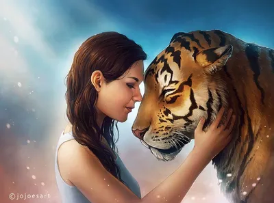 девушка с тигром | Рисунки девушки, Рисунки, Тигр
