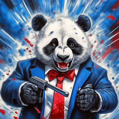 Злая панда в голубом смокинге с …» — создано в Шедевруме