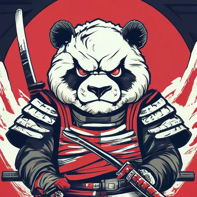 Злая панда самурай с красными …» — создано в Шедевруме