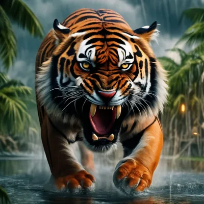 Очень рассерженный,злой тигр,тучи,…» — создано в Шедевруме