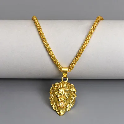 Ожерелья с головой льва, кулон, мужская цепочка со звеньями золотого цвета  и; Ювелирные изделия в стиле панк для мужчин с подвеской – лучшие товары в  онлайн-магазине Джум Гик